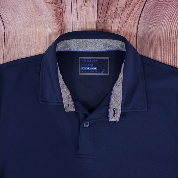 Twillory Mens Large Long Sleeve Performance Athleisure Golf Polo Shirt Navy Blue - Picture 4 of 15